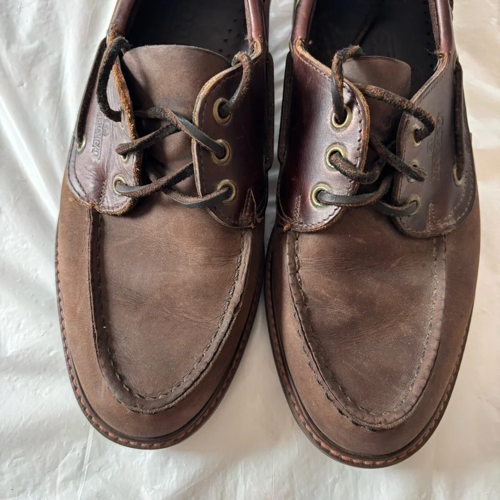 Sebago Portland Waxed Dark Brown Leather Boat Shoes SZ 9 Worn 1X Indoors